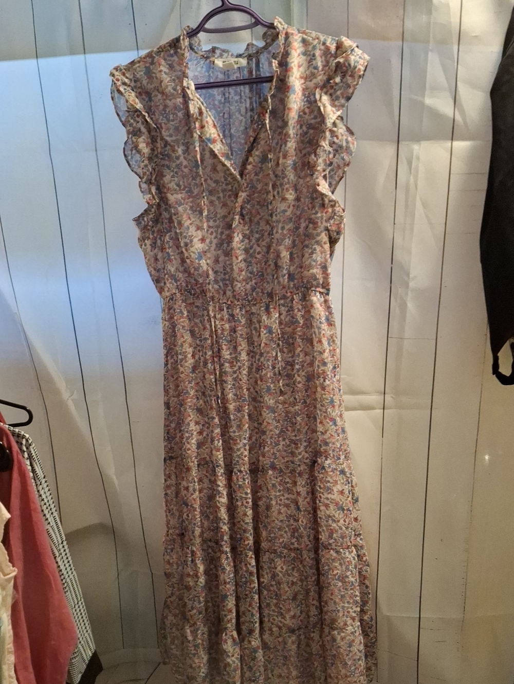 BB Dakota Pink Floral Ruffle Maxi Dress